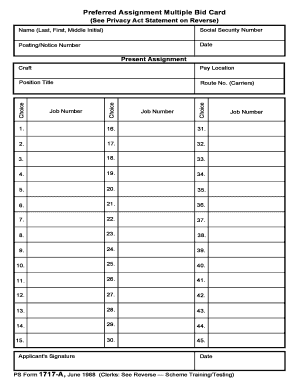 fillable online wirlca preferred assignment multiple bid card assignment of bid form