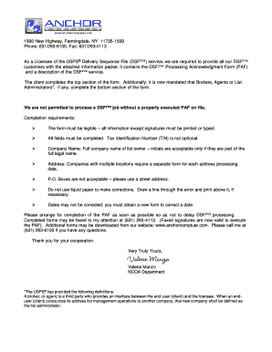 DSF2 Processing Acknowledgment Form