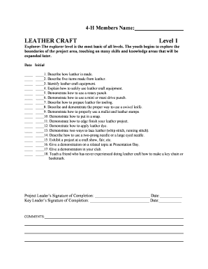 4-H Leather Craft Completion Form