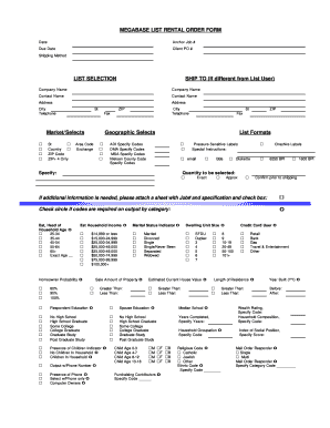Megabase List Rental Order Form