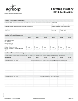 2016 AgriStability Farming History Form