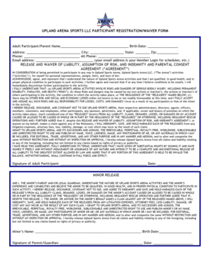 Upland Arena Sports LLC Participant Waiver Form