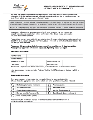 Member Authorization to Use or Disclose Protected Health Information