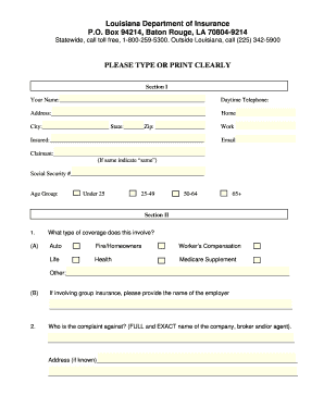 Louisiana Insurance Complaint Form