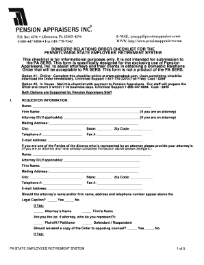 Domestic Relations Order Checklist for PA SERS
