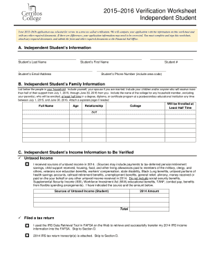 2015–2016 Verification Worksheet