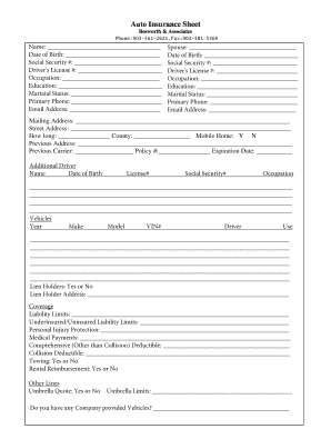 Auto Insurance Application Form