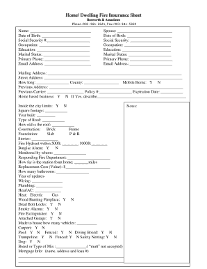 Home Dwelling Fire Insurance Application