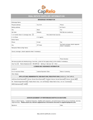 Real Estate Supplier Information Form