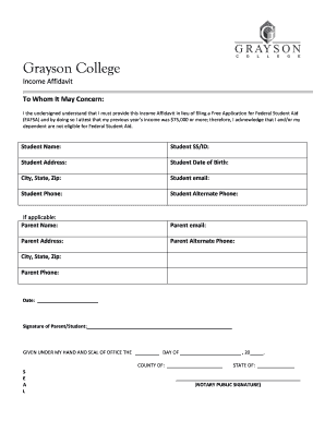 Income Affidavit for Federal Student Aid