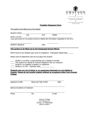 Transfer Clearance Form