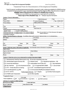 NYS Developmental Disability Determination Form