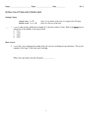 Surface Area of Prisms and Cylinders Quiz