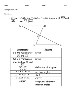 Triangle Proof Sort Worksheet