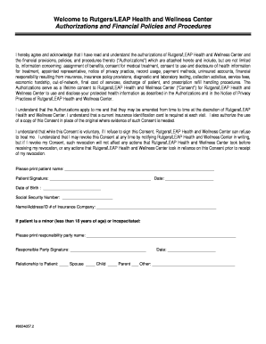 Rutgers LEAP Health and Wellness Center Authorization Form