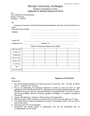 Application for Duplicate Statement of Marks