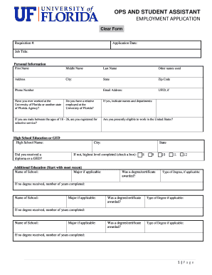 University of Florida Student Assistant Employment Application