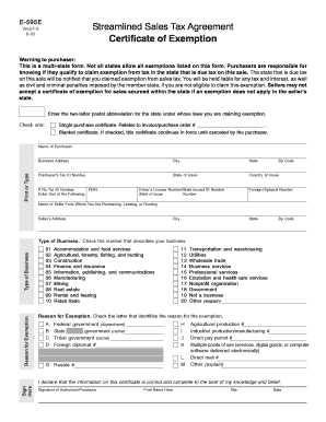 Streamlined Sales Tax Agreement Exemption Certificate