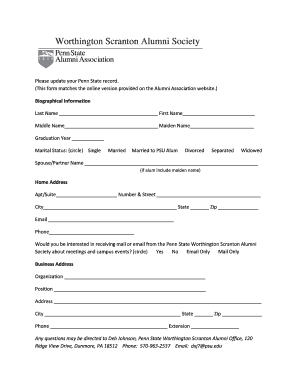Penn State Alumni Record Update Form
