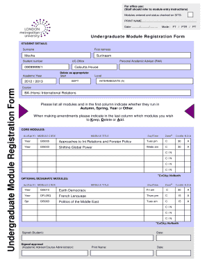 Undergraduate Module Registration Form