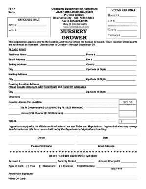 Oklahoma Nursery Grower License Application