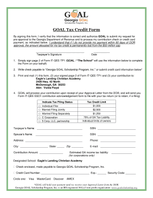 Georgia GOAL Tax Credit Form