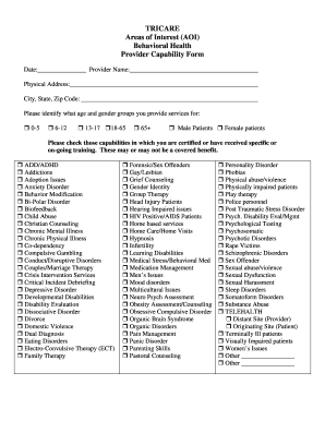 TRICARE Behavioral Health Provider Capability Form
