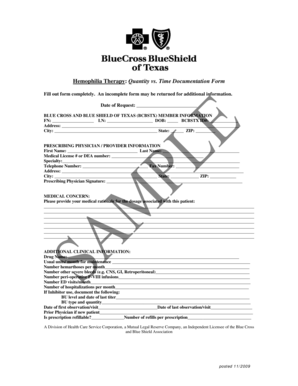 Hemophilia Therapy Documentation Form