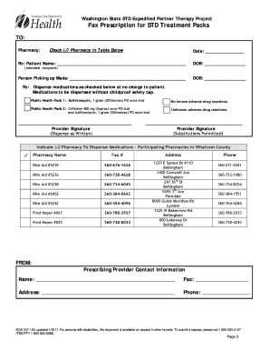Washington State STD Expedited Partner Therapy Fax Prescription