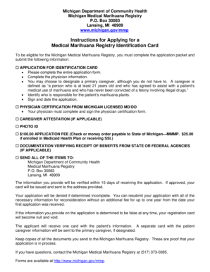Michigan Medical Marihuana Registry Identification Card Application