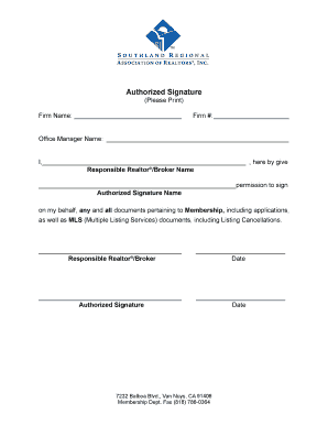 Real Estate Authorized Signature Form