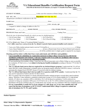 VA Educational Benefits Certification Request Form