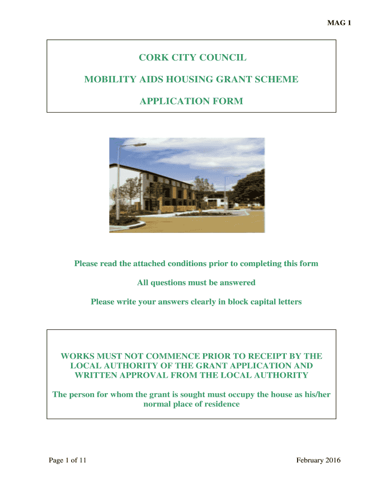 Fillable Online CORK CITY COUNCIL MOBILITY AIDS HOUSING GRANT SCHEME