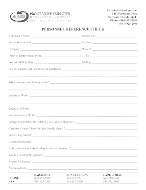 Personnel Reference Check Form