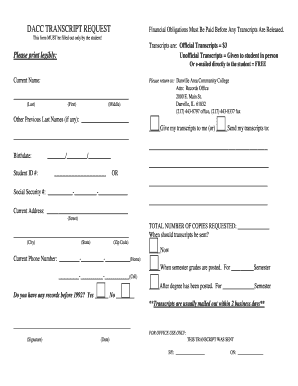 Danville Area Community College Transcript Request Form