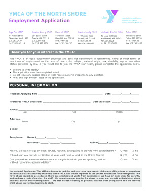 YMCA Employment Application