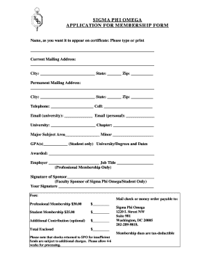 Sigma Phi Omega Membership Application Form