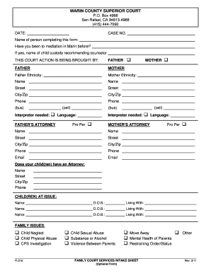 Marin County Family Court Services Intake Sheet