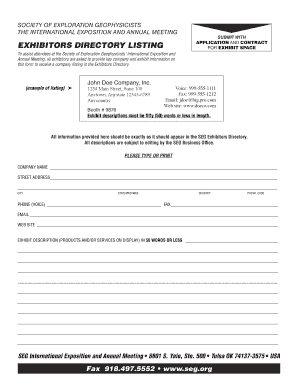 Exhibitors Directory Listing Application and Contract