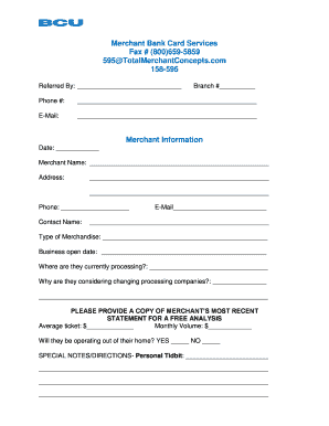 Merchant Bank Card Services Application Form