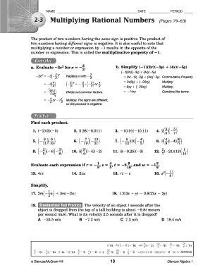 Algebra 1 Worksheet