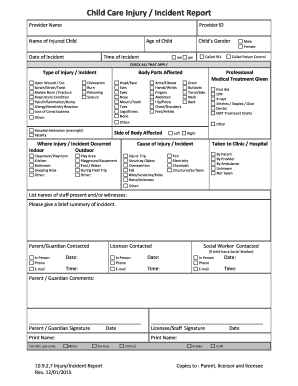 Child Care Injury Incident Report