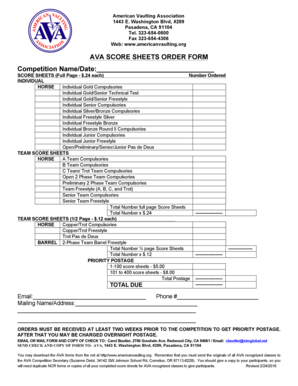 Score Sheet Order Form - American Vaulting Association - americanvaulting