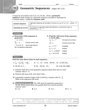 Geometric Sequences Worksheet