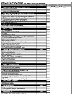 Literacy Checklist for Grades 3 & Up