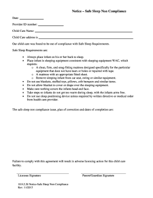 Safe Sleep Non Compliance Notice