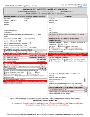 Haematology Suspected Cancer Referral Form