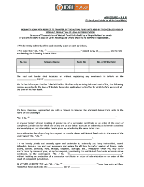Indemnity Bond for Mutual Fund Transfer