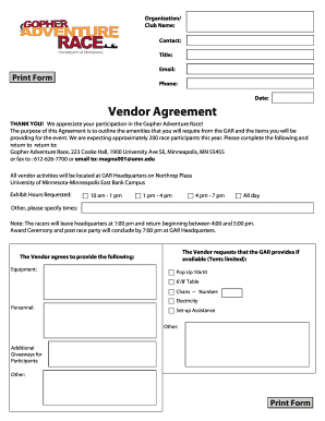 Vendor Agreement - University of Minnesota