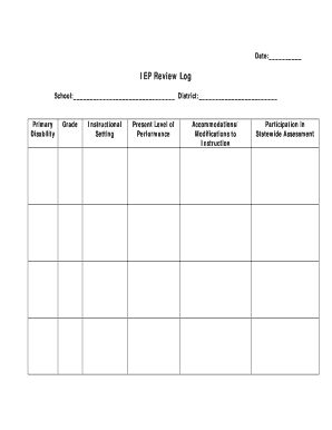 IEP Review Log Form